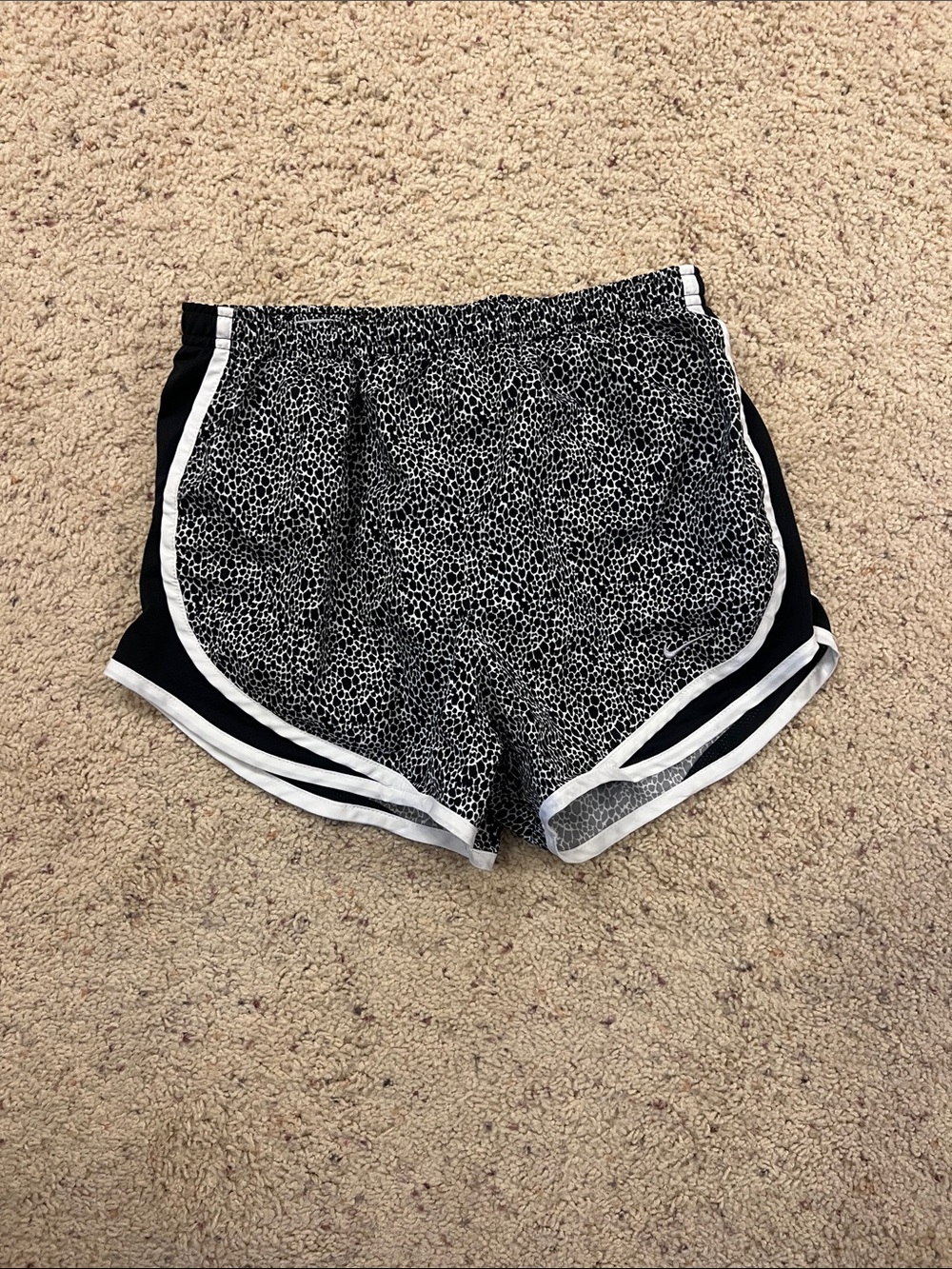 Nike Women's Black & White Leopard-Print Athletic Shorts